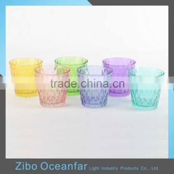 Hot Sale Colored Birthday Votive Candle Holders Embossed Glass Cup Holder