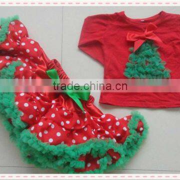 2015 Baby Incredible Xmas Pettiskirts Red Longsleeve Top With Polka Dote Puffy Pettiskirts baby wholesales