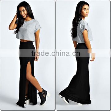 Wholesale thigh high split formal skirt long black gypsy skirts