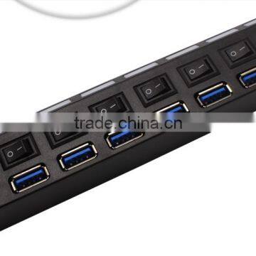 High quality usb3.0 7 ports hub with switch power control and LED flash