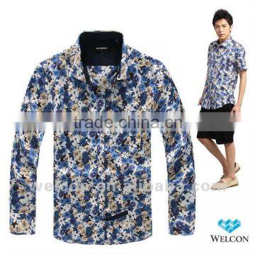 Italian style long sleeve latest brand design slim fit floral pattern casual fancy fashion 100% cotton printing men satin shirt