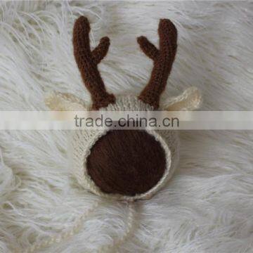 Knitted Newborn Christmas Prop Rudolph Reindeer Christmas Bonnet Photo Prop