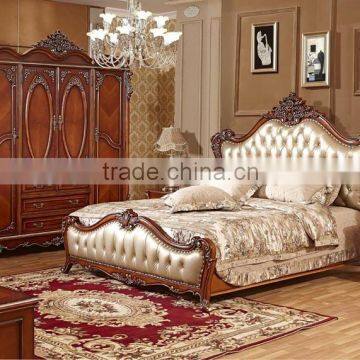 Yumian luxury European style oak wood french antique bedroom furniture set Bed Bedside table Wardrobe Dressing table Commode