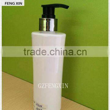 250ml shine white PET plastic bottle with 24mm lotion pump for personal care