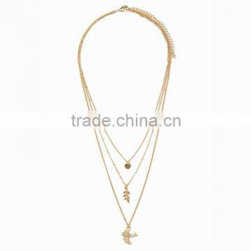 Korean Style Plain Peace Chain Gold Plated Thin Chain Round Sequin Olive Branch Bird Multi Layer Choker Necklaces For Students