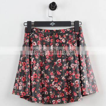 F5S43014 New Design Contrast Waistband Skater Skirt Women Floral Print Leather Skirts photo-5