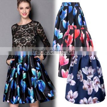 New Fashion Lady Women's Elegant Print Pleated Skirt