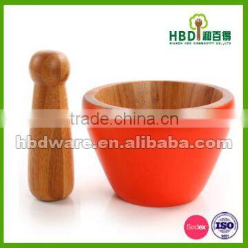 High quality Kitchen bamboo wood Mortar and Pestle set FDA