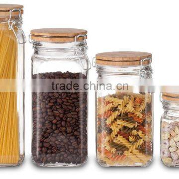 SINOGLASS trade assurance 4 pcs set clip top storage jar set glass jar with bamboo lid