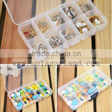 2.3*7.2*13.2CM Plastic 10 Slots Adjustable Jewelry Clear Storage Box Case Organizer Container