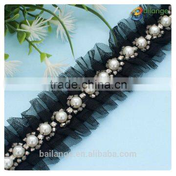 African white pearl beaded trim for wedding dress design hot sale