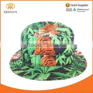 full printed cheap bucket hats forest leaves tiger print pattern pretty green bucket hat