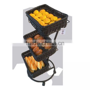 Top sale cheap price 3 tier plastic wicker basket fruit vegetable display rack