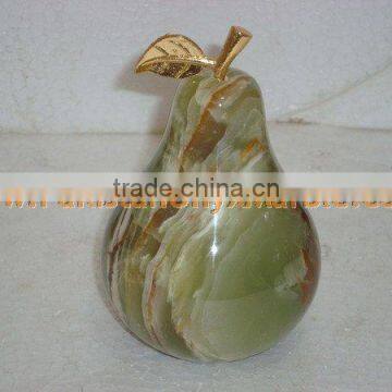 PAKISTAN SUPPLIER Natural Color KITCHEN AND DINING DECORATION ONYX PEAR WITH BRASS LEAF HANDICRAFTS photo-5