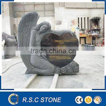 granite tombstone;angel with heart granite tombstone;hand carved headstone