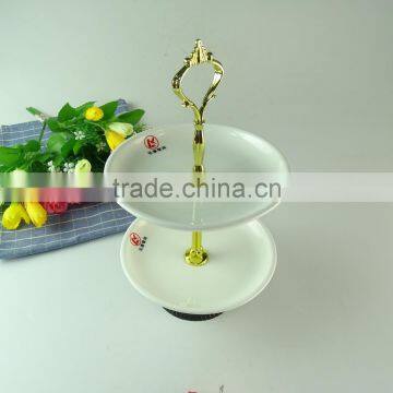 Wholesale Stocked Porcelain Two Layers Cake Stand for Food, Porcelain Fruit Plate With Gold Line,wedding Cake Use photo-2