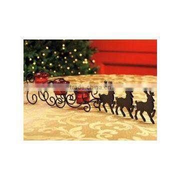 Christmas Reindeer Sleigh Wrought Iron Centerpieces Glass Candlestick photo-2