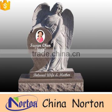 Hot selling customized angel gray granite wings tombstone for wholesales NTGT-047L