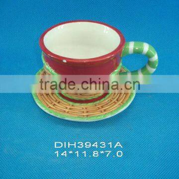 ceramic snowman cup and saucer