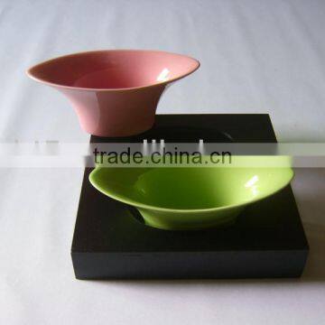 Set of 2 colorful ceramic bowl wooden snack tray