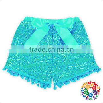 2016 Newest Girls Shorts Plain Aqua Shorts With Balls Cotton & Polyester Baby Sequin Shorts