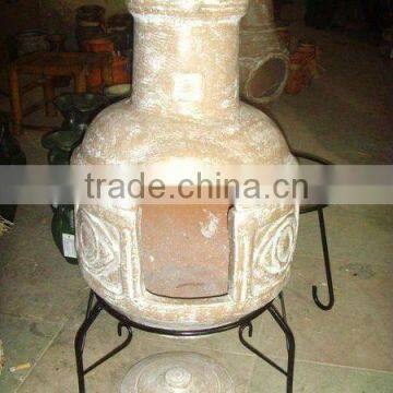 clay chimney with metal stand, fire shelf and lid