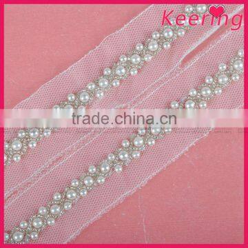 Latest lace trim yard white pearl trimming bulk trim WTP-1326