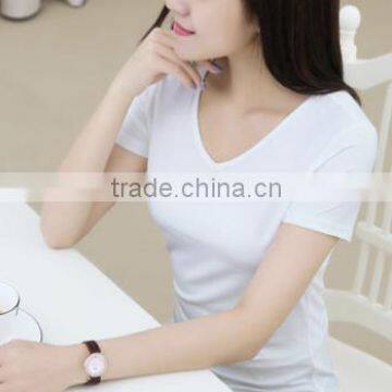 2016 Latest Summer Women Solid Color Heart-shaped Collar Modal Slim Base Short Sleeve T-shirt photo-2