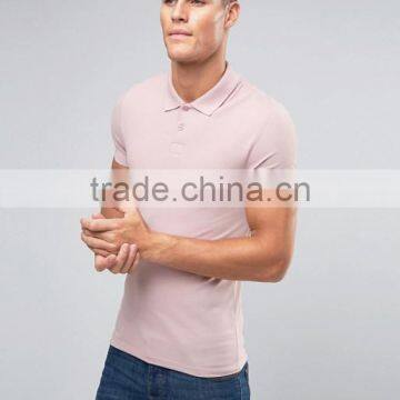 Custom Embroidery Logo Short Sleeve Button Placket Pink Men's Cotton/Spandex 200g Casual Tight Skinny Slim Fit Polo Shirt