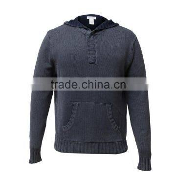 Denim-like Cotton Sweater Hoodie Cable Knit Mens Sweater