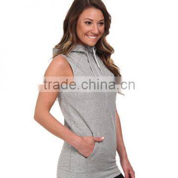 Women Vest Waistcoats With Hooded Sleeveless Half-zip Hoodie White and Gray Color photo-4