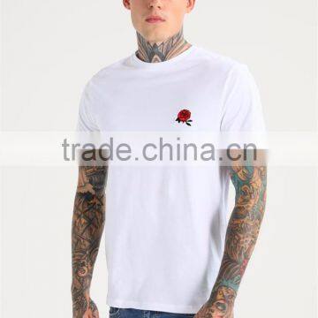MGOO Latest Blank Organic Cotton T Shirts Mens White Fitness T Shirt Embroidered With Flora photo-3