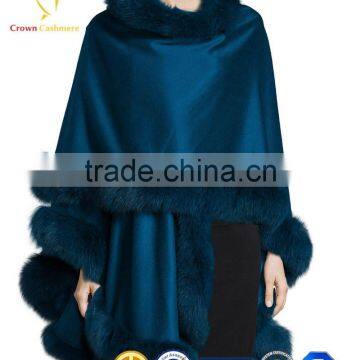 Ladies New Style Winter Wholesale Cashmere Poncho With Rabbit Fur Poncho photo-5