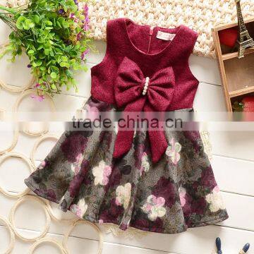 New arrival unique baby girl names images children girl wool dress with beautiful bowknot