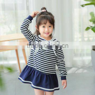 S60646B 2017New Autumn Girls Striped Dress Children Sailor Collar Korean Style Ruffles Dress Kids Navy Style Clothes photo-5