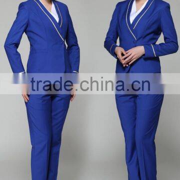 Juqian Custom Hot Fashion Short Sleeve Blue Formal Airline Stewardess Uniform for Women Wholesale photo-4