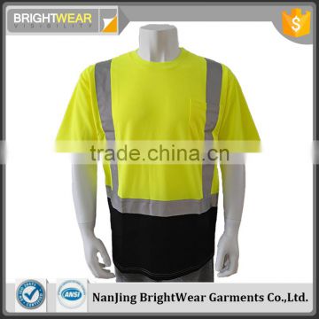 ANSI 107 100% polyest birdeye fabric contrast color O-neck short sleeve high quality warning t-shirt