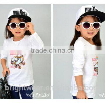 Hot Selling Girl's Fashion White Cotton Printed Long Sleeve t Shirt