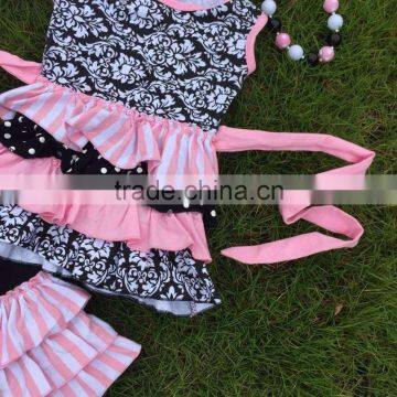 Full Stock Cute Girls Suit Kids Boutique-remake-clothing-sets Girls Ruffle Capri Sets Girls Damask Rose Necklace and Headband photo-2