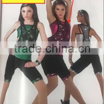 2016 Red Lycra Plus Black Sequin Hip-hop Girl Costume photo-1