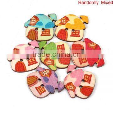 Wood Sewing Buttons Scrapbooking 2 Holes House At Random Mushroom Pattern photo-3