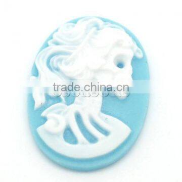 Skyblue Resin Halloween Skull Pattern Oval Cameo 25x18mm(1"x3/4"), sold per packet of 50