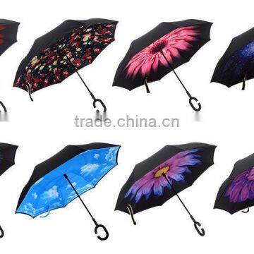Windproof Self-standing Car Sun Rain Gear Inverted Umbrella Flowers Reverse Folding Umbrella photo-2