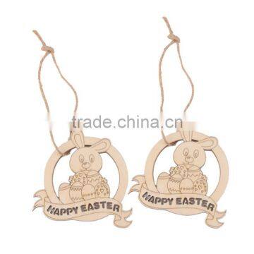New Arrival Wood Cut Happy Easter Rabbit Wooden Tag Embellishment With String photo-3