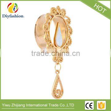 Gold Copper Opal Hollowed-out Flower Long Ear Plug