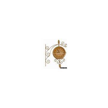 dual garden wall clock with thermometer