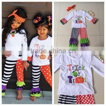 stylish pumpkin embroidery Halloween children boutique outfit