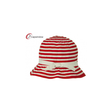 Red Sewn Braid Woman\'s Bucket Hat with Stripe / Hand Wash Only