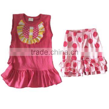 china manufacturer baby clothes pink polka-dot shorts mach ruffle bib sleeveless cloth baby clothes set summer