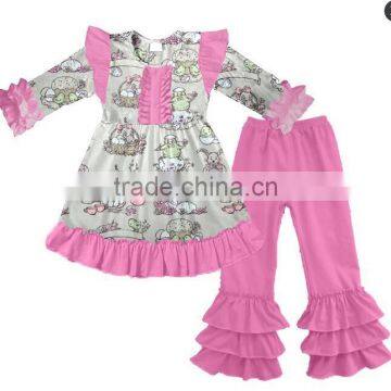 Easter Boutique Kids Clothing Remake Girl Rabbit Print Outfits Spring Boutique Girl Clothing Sets photo-2